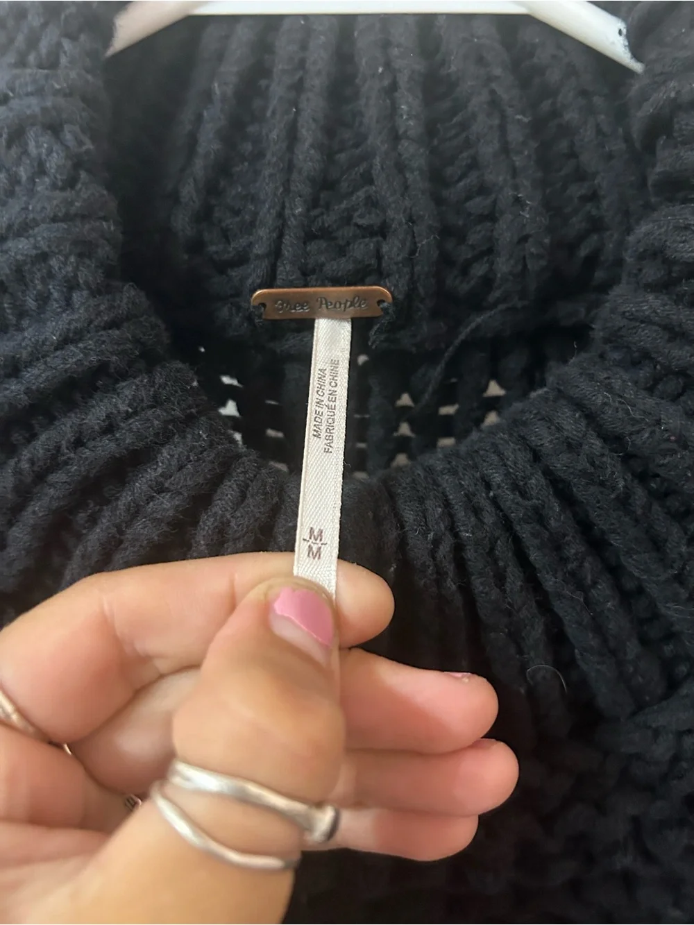Free People Black Chunky Knit Turtleneck Sweater